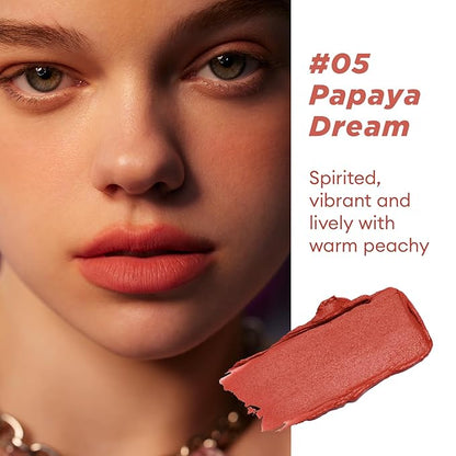 ITY Velvet Matte Finish Lip Stain-Mousse Textured Pudding Pot Lip Clay with Brush, Nude Shade, Dual-Use as Lipstick and Blush, Conceals Lip Lines, Rich Pigment, 0.21 oz (6g) in Papaya Dream