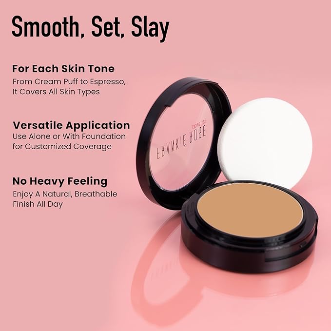 Frankie Rose Cosmetics Powder Foundation – Full Coverage Face Powder For Pores & Imperfections, Evens Out Skin Tone & Shine-Control | 58 Grams (Olive)