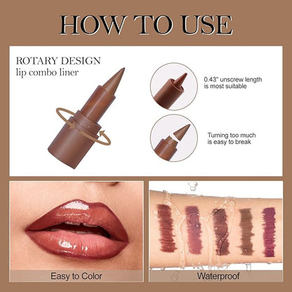 Erinde Lip Liner and Clear Gloss Set, Lip Liner and Lipstick Combo & Clear Lip Oil, Waterproof lip liner pen sets for women, Long Lasting Gradient Liner Lipstick Makeup Kits, 01