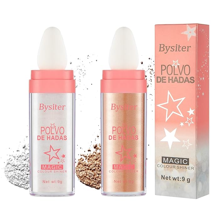 Highlighter Powder Stick Makeup 2Pcs Polvo De Hadas Body Glitter Shimmer Highlighter Powder High Gloss Blush Contour Powder Makeup Shine Face Powder Blush for Face Hair Body