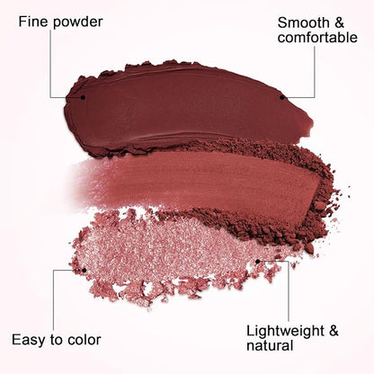 3 Color Highlighter Makeup Palette, Matte Powder Blush for Cheeks, Lightweight, Blendable, Shimmer Shadow Powder with Mirror, Easy to Create Natural Three-dimensional Look