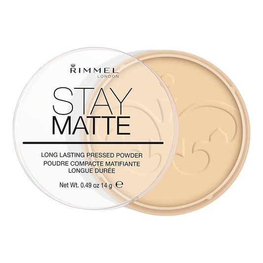 Rimmel London Stay Matte - 001 Transparent - Pressed Powder, Lightweight, High Coverage, Shine Control, 0.49oz