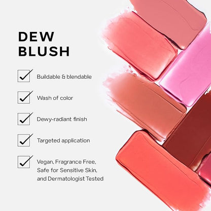 Saie Dew Liquid Blush for Cheeks - Hydrating Cream Blush Stick with a Blendable + Buildable Formula - Skincare Infused Dewy Cheek Tint for a Natural Flush - Glowy Makeup Essential - Flirty (.40 oz)