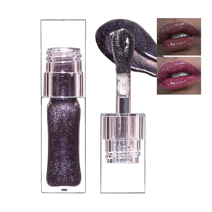 2024 New Magic Black Color Changing Lip Oil，Warm Change Glitter Lip Gloss, Color Changing Lip Oil V2, Color Changing Lip Gloss, Moisturizing Plumping Clear Lips Oil Tinted Lip Plumper Lips Care