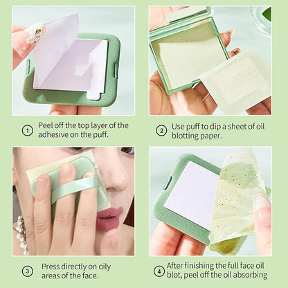 Erinde Oil Blotting Sheets for Face with Mirror and Puff, 300 Sheets Oil Blotting Paper for Oily Skin, Face Oil Absorbing Sheet, Natural Oil Control Film, Absorb Excess Oil, Makeup Friendly