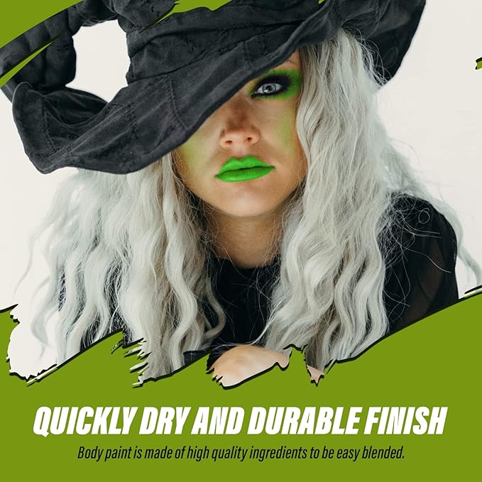 MANIC PANIC Goth White Cream To Powder Foundation Bundle with Poison Ivy Green Face & Body Paint Makeup