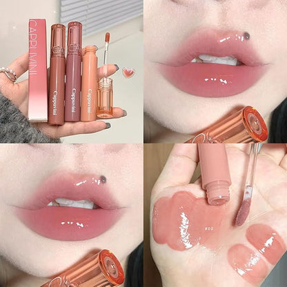 6 PCS Hydrating Plumping Lip Gloss Tinted Lip Balm Set,Mirror Liquid Water Glow Lipstick,Long Lasting Waterproof Moisturizing Shimmer Jelly Lip Glaze