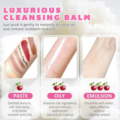 Makeup Cleansing Balm,Cherry Scented - Make up Remover Balm - Gentle Face Cleanser for Women - Deep Cleansing Facial Cleanser - Moisturizing Makeup Melting Bal m for All Skin
