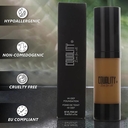 EQUALITY HI-DEF Foundation, Water resistant, Medium to Full coverage, Dewy finish non-matt, 12 hour wear Shine control, Cruelty Free, Paraben Free, 18ml/0.61 US Fl Oz - C9