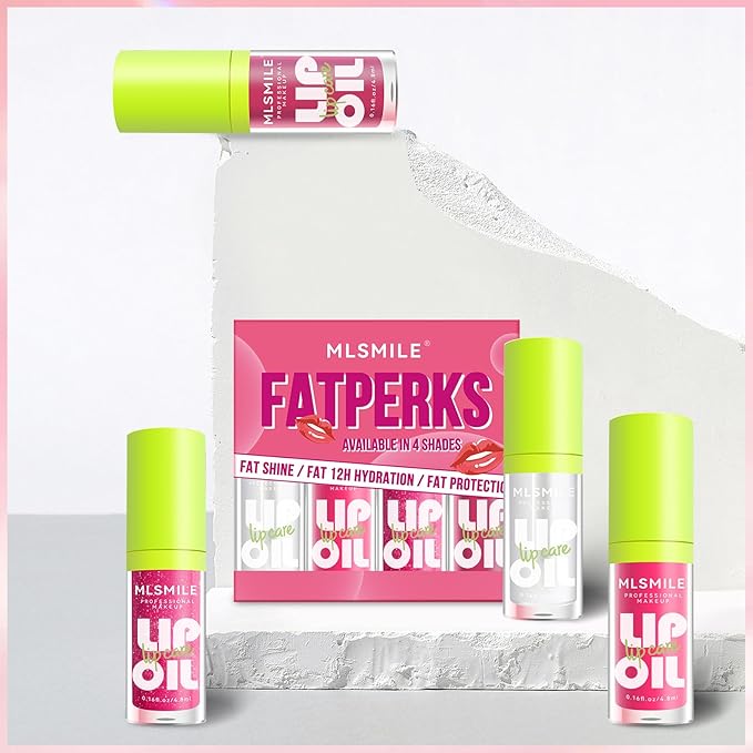 4 Colors Hydrating Lip Oil Plumping + Lip Liner Set, Shiny Glow Reviver Lip Care Oil, Moisturizing Big Brush Head Clear Pink Glitter Transparent Lip Gloss Combo Makeup Present for Women