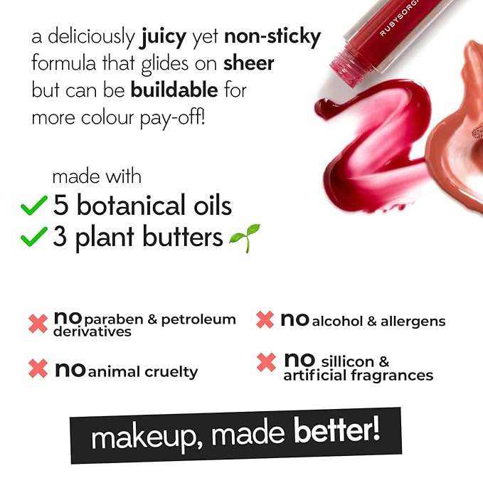 RUBY'S ORGANICS Lip Gloss for Women, Lip Balm for Girls, Hydrating, Non Sticky & Non Drying Formula, Long Lasting, Natural Organic Lip Makeup, Paraben Free -Sangria, 6.5ml