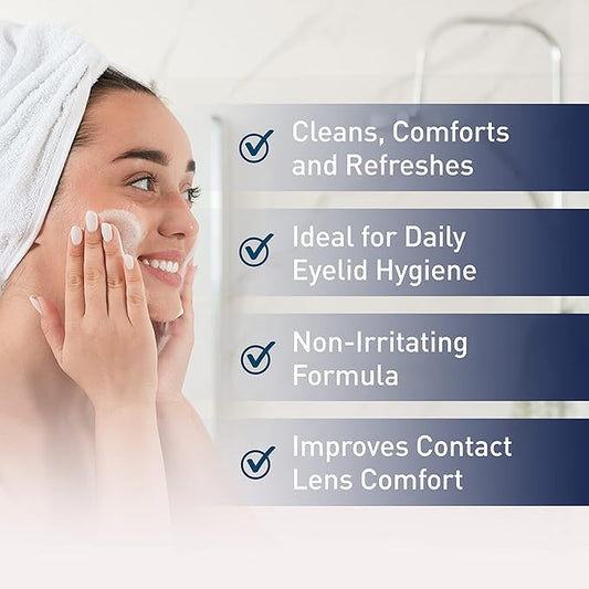 OCuSOFT Lid Scrub Original Compliance Kit - Instant Foaming Eyelid Scrub & Lint-Free Wipes - Daily Eyelid Kit to Remove Oil, Dust, Pollen & Eye Makeup - 1.68 fl oz & 100 Dry Pads