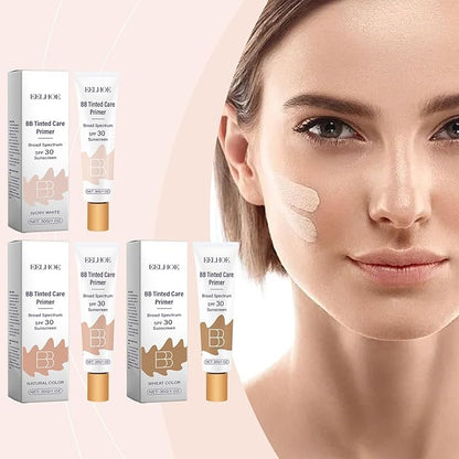 2Pcs BB Blur Tinted Moisturizer SPF 30,BB Tinted Care Primer, BB Cream Tinted Moisturizer,Hydrates & Smooths Your Skin. (Wheat)