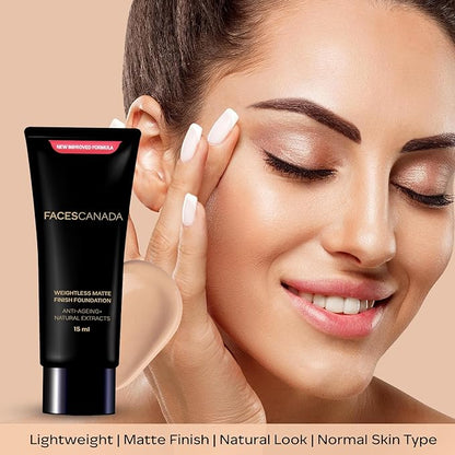 Weightless Matte Finish Foundation - Natural | Lightweight & Non-Comedogenic | Natural Finish | Anti-Aging & Hydrates Skin | 0.51 Fl Oz/15ml