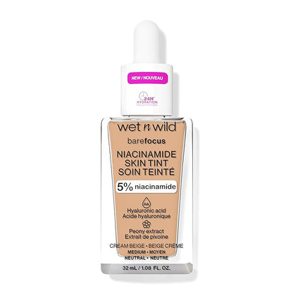 wet n wild Bare Focus Skin Tint, 5% Niacinamide Enriched, Buildable Sheer Lightweight Coverage, Natural Radiant Finish, Hyaluronic & Vitamin Hydration Boost, Cruelty-Free & Vegan - Cream Beige