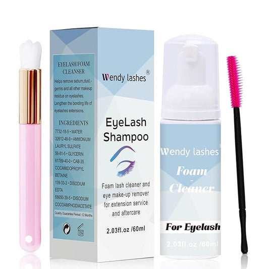 Wendy Lash Shampoo Kit for Cleaning: for Home and Salon Use, 60ML Mild, Natural Formula, with Brushes, SL-HS