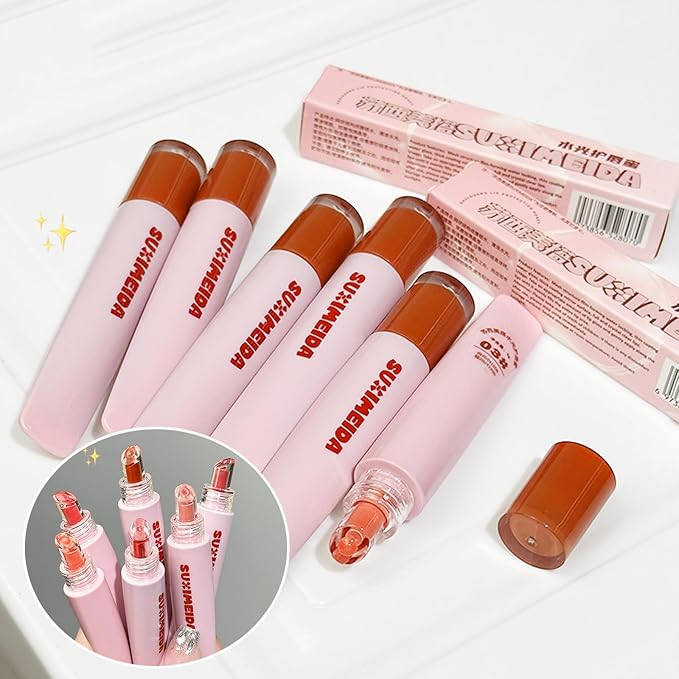 4Pcs Hydrating Lip Gloss Set, Moisturizing and Glossy Jelly Liquid Lipstick Shine Glass Finish Watery Shiny Lightweight Cute Pink Lip Gloss Lip for Women