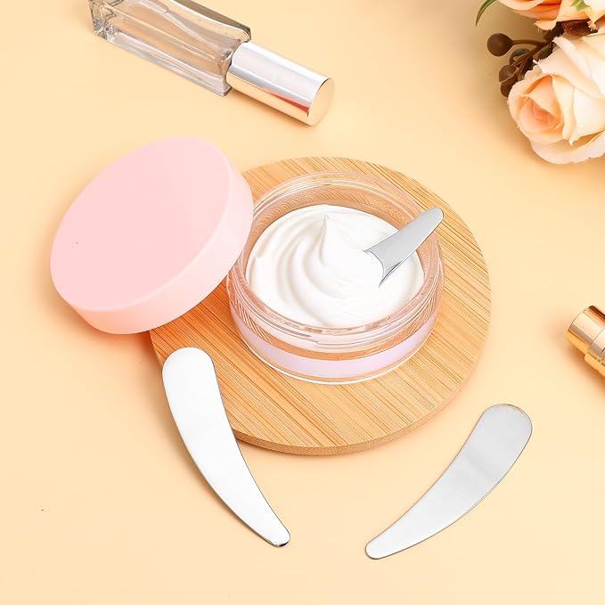 3 PCS Mini Metal Makeup Spatula, Skin Care Reusable Cosmetic Cream Spatulas Spoon for Mixing and Sampling Face Skin Care Creams, Eye Cream, Essences Beauty Accessories Tools (Sliver)