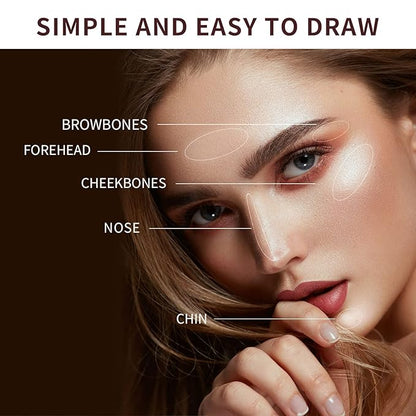 Highlighter Stick, Double Ended Highlighter Makeup Stick with Sponge Brush, Shimmer Waterproof Long Lasting Smooth Silver Glitter Brighten Face Makeup Pencil, 1 Count