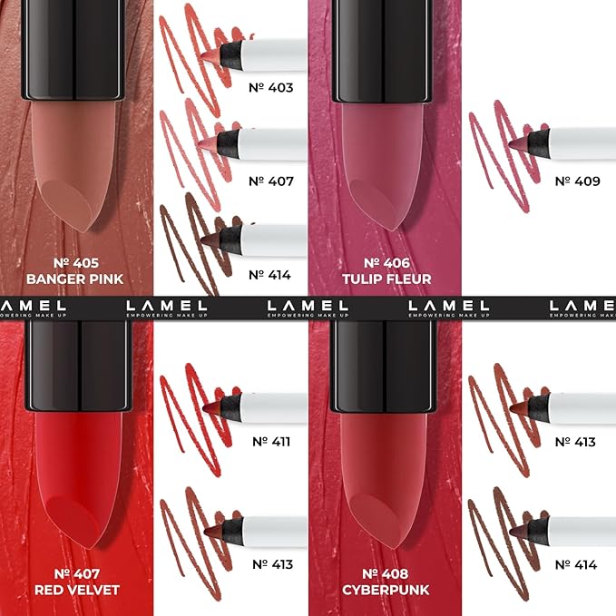 Cold Pink Matte Lip Essentials Bundle: Gel Lip Liner Pencil 409 and Powder Drop Lipstick 406Set