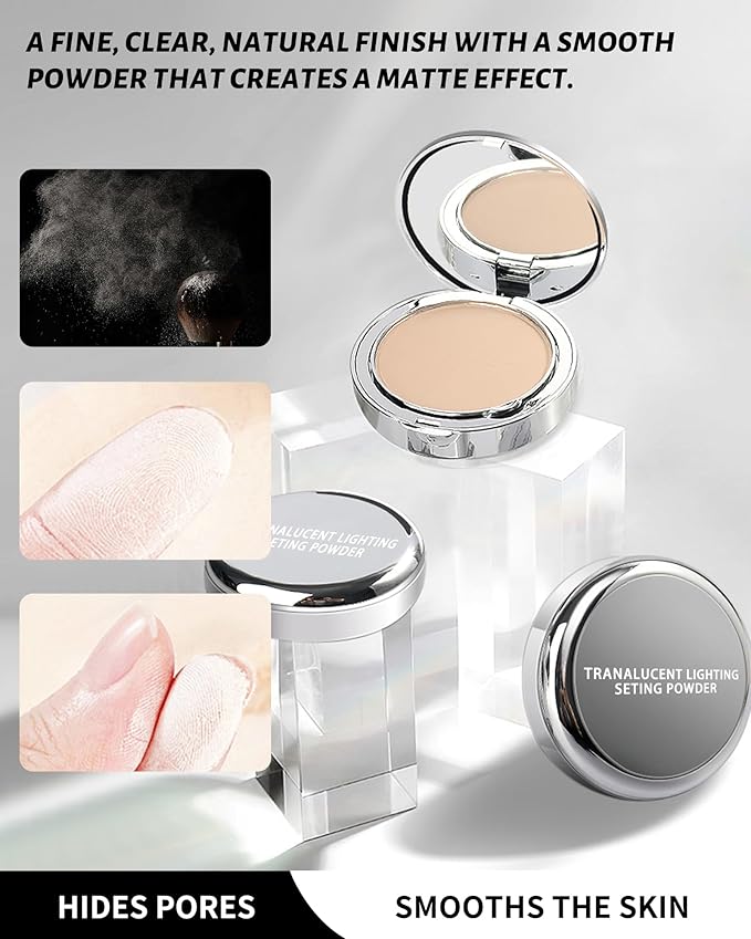 Pressed Mineral Powder Foundation,4-in-1 Matte Setting Powder with Concealer&Finishing Powder Makeup Color Correcting Medium to Full Flawless Coverage Foundation, Waterproof Long Lasting,Ivory
