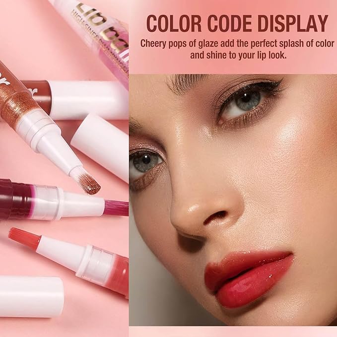 2 in 1 Nude Pink Shimmer lip gloss Lip Plumper Gloss Tinted Glitter Lipgloss Lipstick Moisturizing High Shine And Vegan Plumping Lip Gloss For Women Girls Long-Lasting Dry Lip Care (08#)