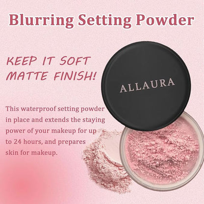 AlluraBeauty Blurring Powder, Pink Blurring Setting Powder by Allura, Oil Control Blurring Powder, 24H Long-Lasting, Creates Soft Focus Effect, Lightweight Pink Setting Powder for All Skin Tones