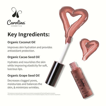 Plant-Based Non-Sticky Lip Gloss (What A Babe) - Hydrating & Nourishing with Sunflower Seed Oil, Cacao & Grape Seed Oil - Gluten-Free, Vegan, Non-GMO, Paraben-Free - 5g/0.18oz