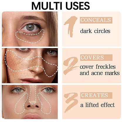 3pcs Concealer Stick Set,Full Coverage,Lightweight Liquid Concealer,Waterproof Under Eye Conceal Stick for Dark Circles,Blemishes,Aging Spots,Acne,Freckles