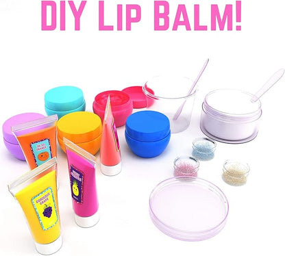 GirlZone Lip Balm Making Kit, 25-Piece Makeup and Lip Gloss Set with Glitters, Stickers & More, Fabulous Girls Toys Age 8 & Great Gift Idea for Kids