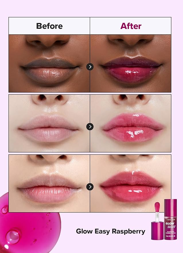 I DEW CARE Lip Gloss - Glow Easy Raspberry | Jojoba Seed Oil, Vitamin C, Pigmented Glossy Stain, Hydrating, Korean Makeup, Pink Color, Moisturizing, Nourishing, 0.20 FL Oz