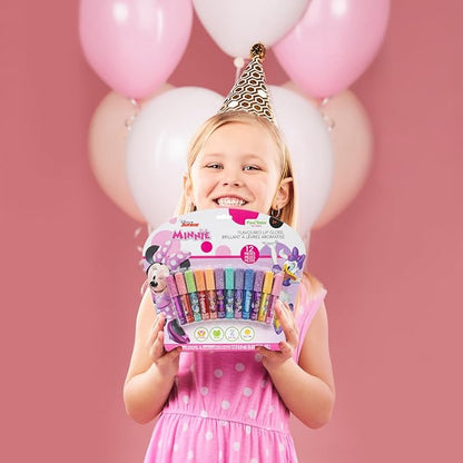 Disney Minnie Mouse 12 Piece Plant Based Lip Gloss, Girls Party Favors, First Makeup Set for Girl, Perfect for Parties, Sleepovers, and Birthday Gifts, Ages 3+, by Townley Girl