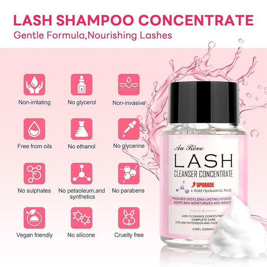 Lash Shampoo Concentrate 60ml Lash Cleanser Concentrate Add Hyaluronic Acid Oil-Free Lash Extension Shampoo Perfect for Salon，Cherry Blossom