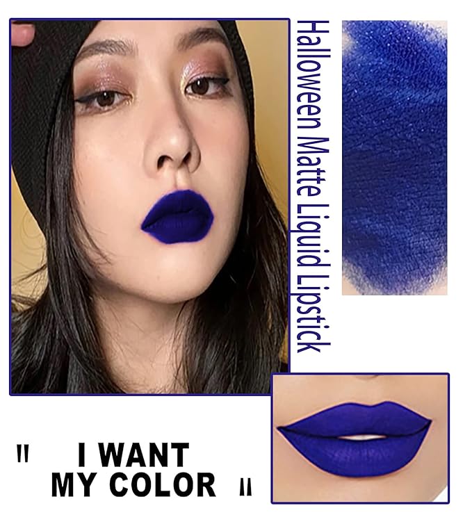 Dark Matte Liquid Lipstick for Women, Blue Long Lasting Waterproof Lip Gloss, Intense & Bold Color, High Pigmented Velvet Lip Stain for Masquerade, Party Goth Makeup, Cosplay (#12 Blue)