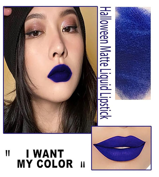 Dark Matte Liquid Lipstick for Women, Blue Long Lasting Waterproof Lip Gloss, Intense & Bold Color, High Pigmented Velvet Lip Stain for Masquerade, Party Goth Makeup, Cosplay (#12 Blue)