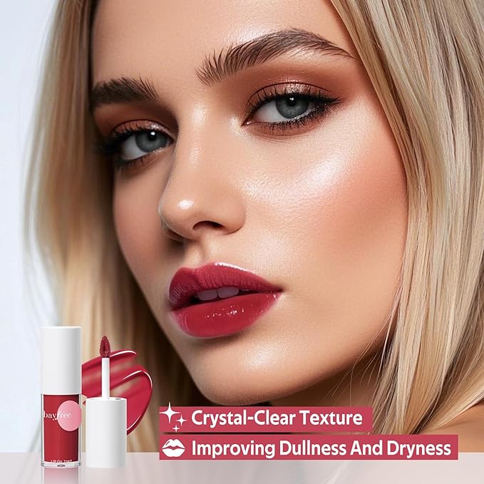 Tinted Hydrating Lip Oil, Korean Makeup Lip Gloss, High Shine, Pigmented Color, Soft Lightweight, Strong Moisturizing, Non-Sticky Lip Oil Tint for Dry Lips, for Healthy Lips All Day Long,Vegan
