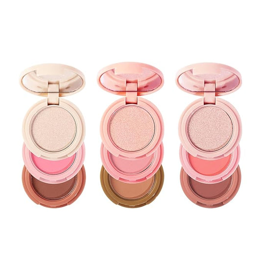 Makeup Eyeshadow Palettes, 3-in-1 Protable Multifunction Blush Highlighter Contour Palettes with 3 Trend Colors for Daily Natural Luster Makeup, Waterproof Long Lasting - 2 Pack #4