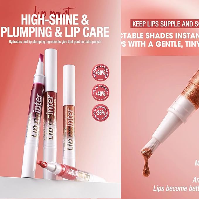 2 in 1 Nude Pink Shimmer lip gloss Lip Plumper Gloss Tinted Glitter Lipgloss Lipstick Moisturizing High Shine And Vegan Plumping Lip Gloss For Women Girls Long-Lasting Dry Lip Care (08#)