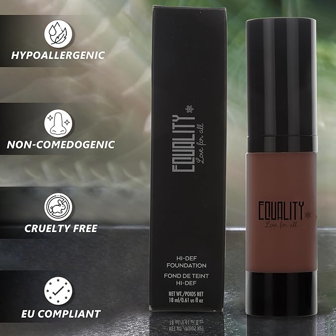 EQUALITY HI-DEF Foundation, Water resistant, Medium to Full coverage, Dewy finish non-matt, 12 hour wear Shine control, Cruelty Free, Paraben Free, 18ml/0.61 US Fl Oz - N10
