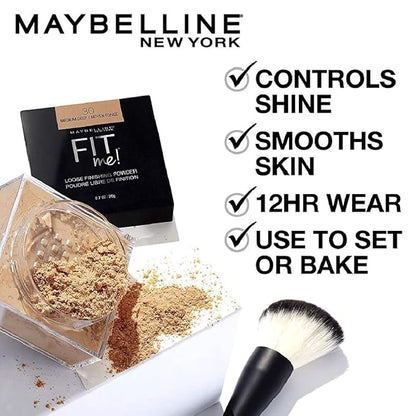 Maybelline Fit Me Loose Setting Powder, Face Powder Makeup & Finishing Powder, Medium, 1 Count (Pack of 2)