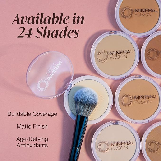 Mineral Fusion Pressed Powder Foundation, Neutral 2 - Fair/Med Skin w/Neutral Undertones, Age Defying Foundation Makeup with Matte Finish, Talc Free Face Powder, Hypoallergenic, Cruelty-Free, 0.32 Oz