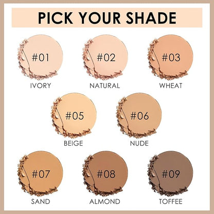 FOCALLURE Flawless Pressed Powder, Control Shine & Smooth Complexion, Pressed Setting Powder Foundation Makeup, Portable Face Powder Compact, Long-Lasting Matte Finish, Nude