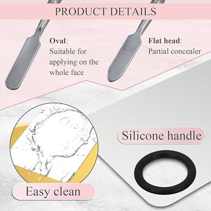 Makeup Mixing Palette Spatula Set, 2PCS Mini Metal Makeup Palette & 2PCS Skincare Spatula, Cream Foundation Palette for Mixing and Save Cosmetics (A)