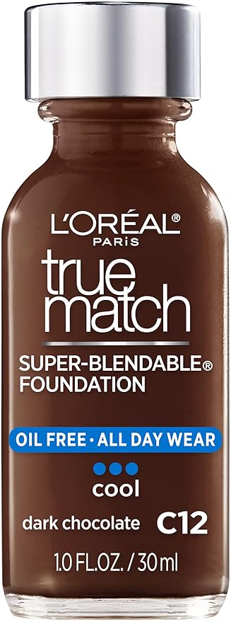 L’Oréal Paris Makeup True Match Super-Blendable Liquid Foundation, Dark Chocolate C12, 1 Fl Oz,1 Count
