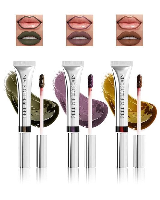 3Pcs Peel Off Lip Stain & Lip Liner Set Long Lasting,Tattoo Lipstain Peel Off Lip Gloss Nude Matte Lipstick, Waterproof,Transfer-Proof Lip Tint for All-Day Wear Women Lip Stain Color Makeup Gift-C