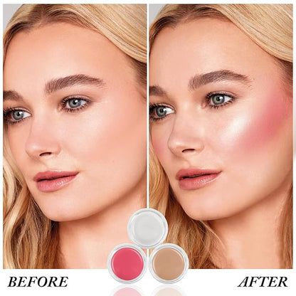 Cream Blush Contour Highlighter Palette, Bronzer Face Illuminator Kit With Brush, Contour Kit For Eyes, Cheeks And Lips