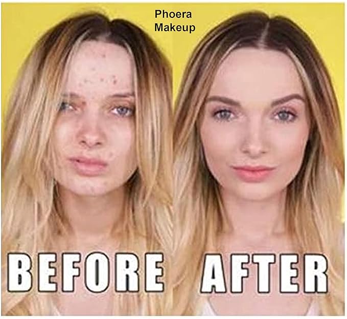 Phoera Foundation Full Coverage Makeup Set - 24hr Long Lasting Oil Control - Soft Smooth Matte Flawless Concealer Cream - Inc x2 30ml Foundation & Silicone Blender Sponge (103 Warm Peach)