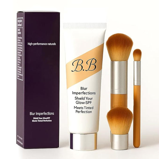 BB Blur Tinted Moisturizer SPF 30, BB Tinted Care Primerwith Brush, BB Cream Tinted Moisturizer for Woman (Light Brown, 1)