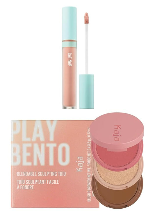 Kaja Liquid Concealer - Cat Nap, 0.19 Oz + 3-in-1 Blendable Sculpting Trio - Play Bento 02 Cloud Latte Bundle