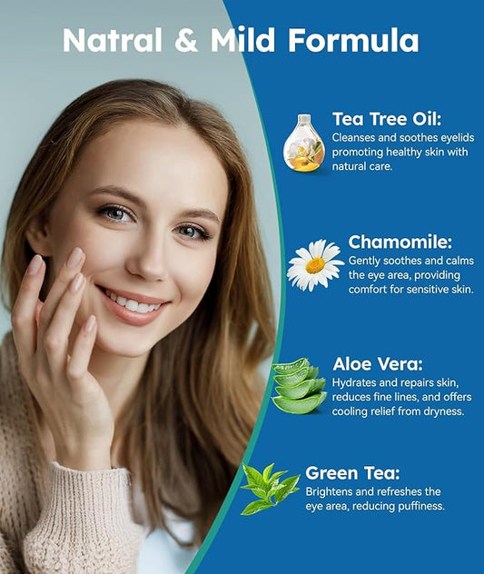 60 Packs Eyelid Cleansing Wipes for Dry Eye & Blepharitis + 30 Packs Steam Eye Mask Chamomile